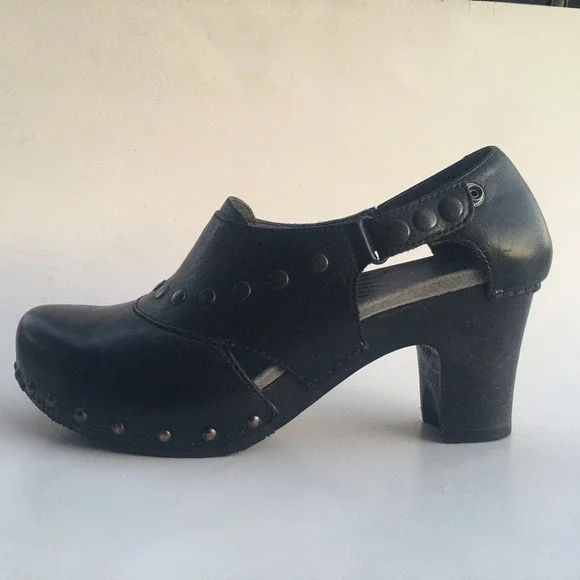 DANSKO Ryder Leather Studded Clog Block Heel Women EU 38 US 7.5 Black Adjustable - Picture 10 of 16